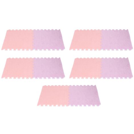 Plush Foam Interlocking Floor Carpet Soft Non Slip Cuttable Interlocking Rug Floor Mat for Living Room Bedroom Purple 5 Pieces Pink 5 Pieces (1/5)