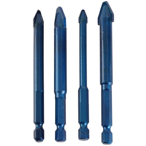 4pcs Drill Bits Crooked Head Non Slip 6.35mm Hex Shank Drill Bit for Glass Concrete Tiles (1/5)