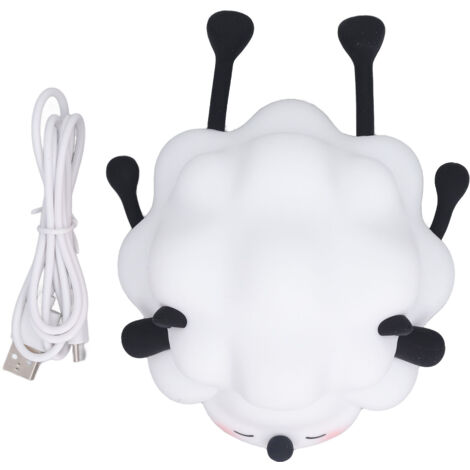 Night Lamp Cute Cartoon Sheep Modeling Three Speed Lighting Eye Caring Rechargeable 1200mAh White Warm Light Waterproof Silicone Tap Lamp for Sleeping Black (1/5)