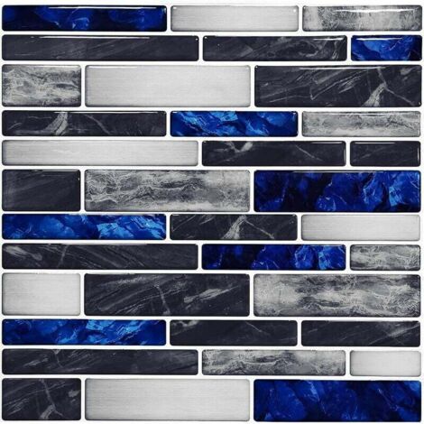 3d 10 Pieces, Self Adhesive Blue Tiles, Adhesive Vinyl Kitchen Backsplash, Bathroom Wall Tile Sticker, Mosaic Effect, 30x30cm (1/4)