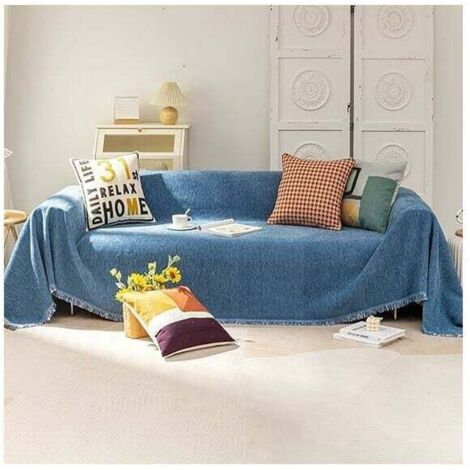 1pc Modern Navy Blue Chenille Sofa Cover (180260CM) Soft Solid Sofa Slipcover, Simple Farmhouse Style Sofa Cover Furniture Cover