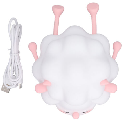 Night Lamp Cute Cartoon Sheep Modeling Three Speed Lighting Eye Caring Rechargeable 1200mAh White Warm Light Waterproof Silicone Tap Lamp for Sleeping Pink (1/5)