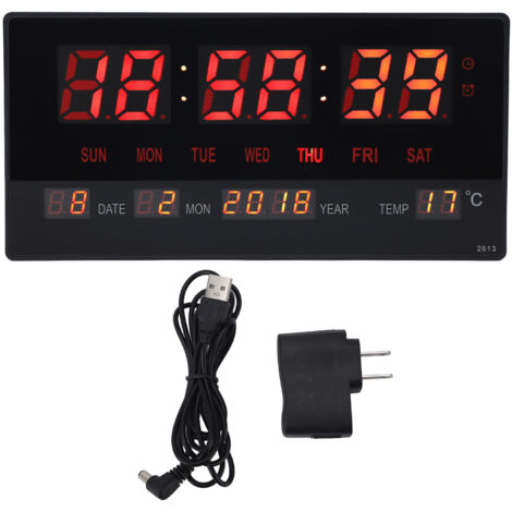GROOFOO-LED Number Clock Large Big Digital Display with Temperature Wall Alarm