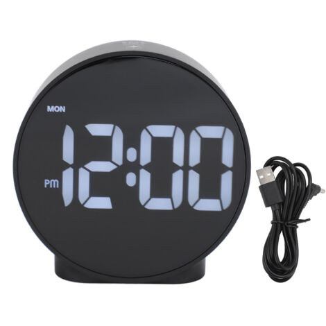 4 Inch LED Alarm Clock Multifunction Innovative 12 24H Time Display 3 Level Brightness Electric Alarm Clock for Home Travel Black Case, White Font (1/5)