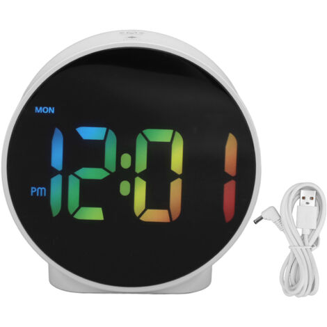 4 Inch LED Alarm Clock Multifunction Innovative 12 24H Time Display 3 Level Brightness Electric Alarm Clock for Home Travel White Case, Color Font (1/5)