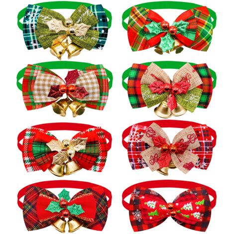 8 PCS Christmas Cat Collar, Adjustable Dog and Cat Collar, Bow Tie With Christmas Decoration,for Small Medium Large Pet (1/4)