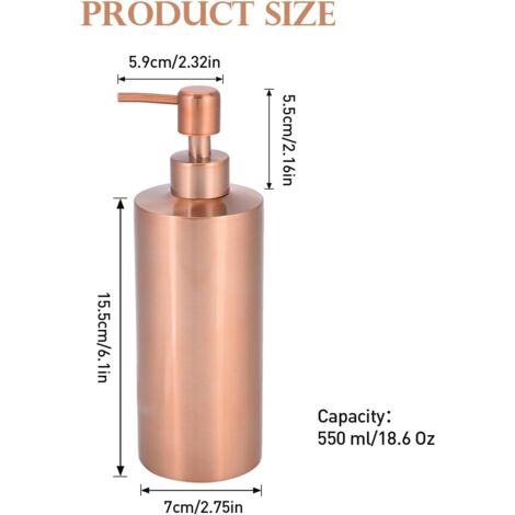Rose Gold Soap Dispenser 304 Stainless Steel - Reusable Liquid Soap Pump for Hand Soap, Dish Soap & Lotions, 350ML/12oz, Modern Bathroom & Kitchen Dispenser for Home, Hotel, Office(550ML) (1/5)