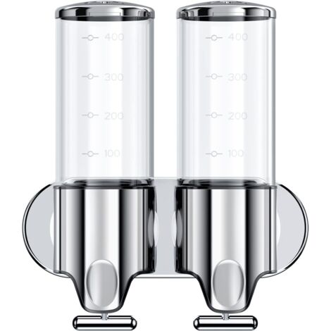 2 in 1 Chamber Wall Mounted BathroomShower Pump Dispenser,Dispensers for The Shower,Shampoo and Conditioner Dispenser,Shower Dispenser 3 Chamber(17.6 oz Double,Colourless) (1/5)