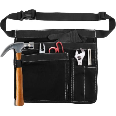Tool Belt Pouch, 12OZ Multifunctional Canvas Waist Apron Tool Pocket Bags with Adjustable Belt Clip for Workshop Storage/Wood Working Tools/Screwdriver Pouch/Garden - Black (1/5)