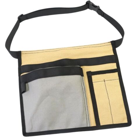 Tool Belt Pouch, 12OZ Multifunctional Canvas Waist Apron Tool Pocket Bags with Adjustable Belt Clip for Workshop Storage/Wood Working Tools/Screwdriver Pouch/Garden - Gray+khaki (1/5)