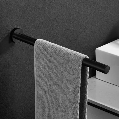 40cm Towel Bar Wall Mounted - SUS 304 Stainless Steel Towel Holder with Screws Hand Towel Rail Brushed Chrome Finish Rack for Bathrooms Kitchen Toilet Heavy Duty - Single Arm, Black (1/5)