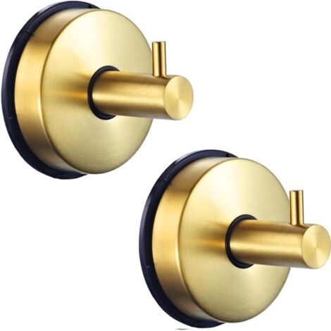 2 Pcs Suction Hooks, Vacuum Suction Cup Hook, Metal Towel Coat Hooks Robe Hook SUS 304 Stainless Steel Heavy Duty Door Hanger Clothes Closet Sponges Holder for Bathroom Hotel (Gold)