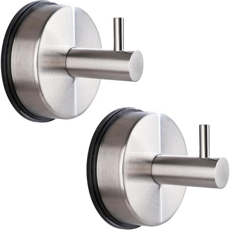2Pcs Vacuum Suction Cup Hooks Holder Stick to Window Smooth Wall Shower Kitchen Bathroom Towel Hanging Hook Organizer for Towel Bathrobe and Loofah,Hooks No Drill,Brushed Silver (1/4)