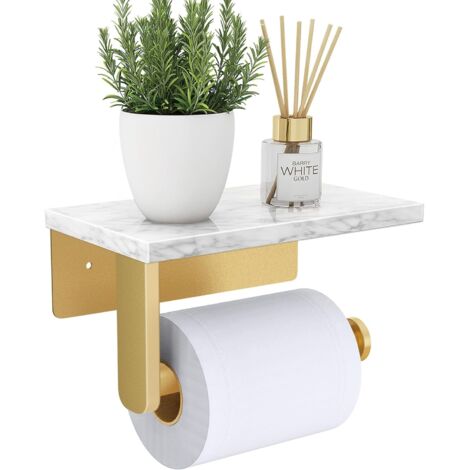 Toilet Roll Holder Wall Mounted, 304 Stainless Steel Toilet Paper Holder with Marble Shelf, Rustproof Matt Gold Tissue holder for Bathroom (1/5)