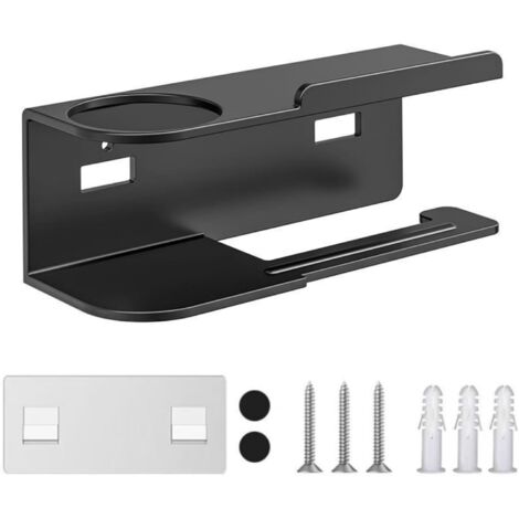 Toilet Paper Holder Wall Mount with Shelf, Roll Tissue Rack Bathroom, Holds Reed Diffuser, Self- or Screw-In Installation, Metal, 23x9x8cm, Black(Black) (1/5)