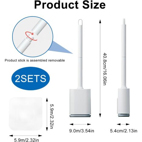 Toilet Brush, 2 Pack Bathroom Silicone Toilet Brushes and Holder Sets with No-Slip Long Plastic Handle and Soft Flexible Bristles, Toilet Brushes with holders and Base for Anti-drip (White) (1/5)