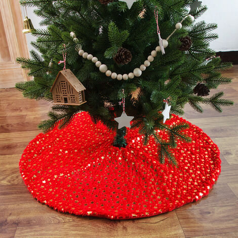 Plush Christmas Tree Skirt, Christmas Tree Skirt Snow Cover Christmas Tree Tree Skirt Christmas Tree Skirt for GrooFoo Holiday Christmas Decorations (90cm, Red)