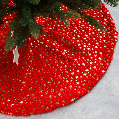 Plush Christmas Tree Skirt, Christmas Tree Skirt Snow Cover Christmas Tree Tree Skirt Christmas Tree Skirt for GrooFoo Holiday Christmas Decorations (90cm, Red)
