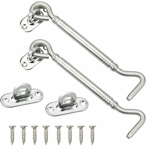 2 Pcs Cabin Hook Window Hook Antique Stainless Steel Shelter Gate Lock and  8 Mounting Screws for Shutters Warehouse Doors Sliding Doors Garages (S)  GROOFOO