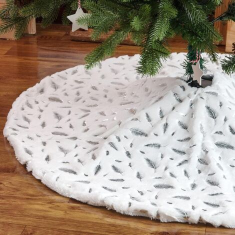 Plush Christmas Tree Skirt with Bronzing Feathers Christmas Tree Skirt Faux Fur Christmas Tree Mat Christmas Tree Foot Cover GrooFoo Christmas Tree Foot Cover (78cm)