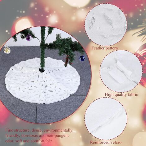 Plush Christmas Tree Skirt with Bronzing Feathers Christmas Tree Skirt Faux Fur Christmas Tree Mat Christmas Tree Foot Cover GrooFoo Christmas Tree Foot Cover (78cm)