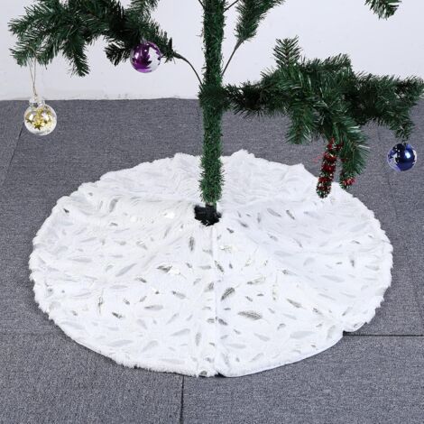 Plush Christmas Tree Skirt with Bronzing Feathers Christmas Tree Skirt Faux Fur Christmas Tree Mat Christmas Tree Foot Cover GrooFoo Christmas Tree Foot Cover (78cm)