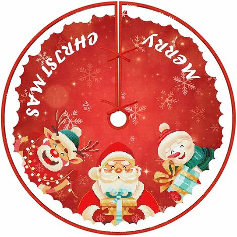 Red Christmas Tree Skirt with DIY Diamond Painting Christmas Tree Mat Diamond Painting Christmas Tree Foot Cover Christmas Tree Skirt Christmas Tree Foot Cover GrooFoo (C)
