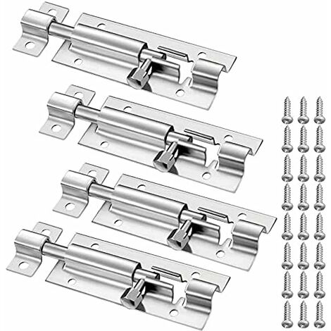 4 PCS Bolt,Targette Door, Non-Deformable Bolt Lock, Sliding Barrel Bolt, Stainless Steel With Professional Screws Comes with 24 screws for all types of internal doors (3 Inches) GROOFOO