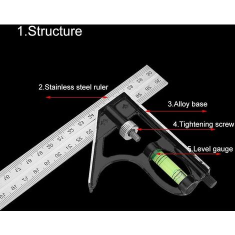 Combination Square Combination Angle Ruler 300mm 12inch Stainless Steel  Zinc Alloy Right Angle Adjustable Ruler Professional Measuring Tool with  Clear