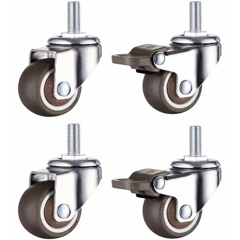 Set of 4 Small Furniture Casters - 25mm - TPE Soft Rubber (2pcs with Brake)  (25mm)