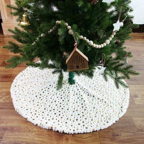 Plush Christmas Tree Skirt, Christmas Tree Skirt Snow Cover Christmas Tree Tree Skirt Christmas Tree Skirt for GrooFoo Holiday Christmas Decorations (90cm, White)