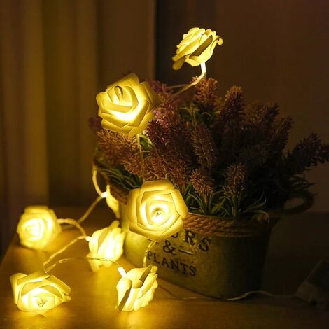 Rose String Lights Battery Operated Flower Warm White Fairy Lights Romantic Home Garden Decoration for Wedding Party Valentine's Day Christmas GrooFoo (1.5M 10LED)