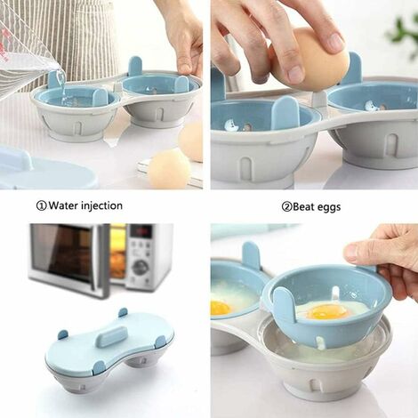 Microwave Double Egg Poacher Maker With Lid Detachable Drain