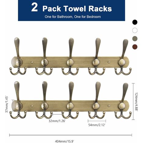 GROOFOO Coat Rack Wall Mounted 2 pcs, Stainless Steel Metal Coat Hook for  Towel Coat Hat Key Bathroom Bedroom Hotel Entryway (5 Hooks, Cyan Antique)