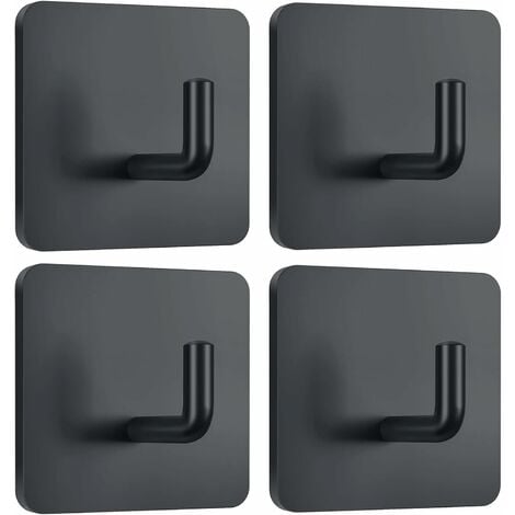 4pcs Stick on Hooks for Hanging Coat Hooks for Door Self Adhesive Metal  Stainless Heavy Duty Wall Hooks for Bedroom Bathroom Kitchen (Black)
