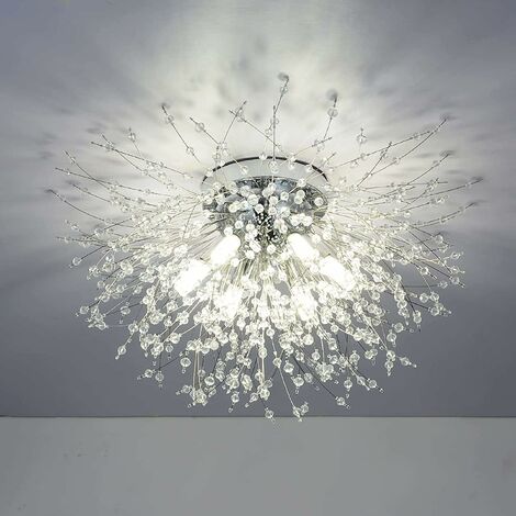GROOFOO Plafonnier moderne en cristal pour salon,feux d'artifice chromés K9 cristaux,plafonnier,6 G9,lustre pour chambre à coucher,salle à manger,couloir