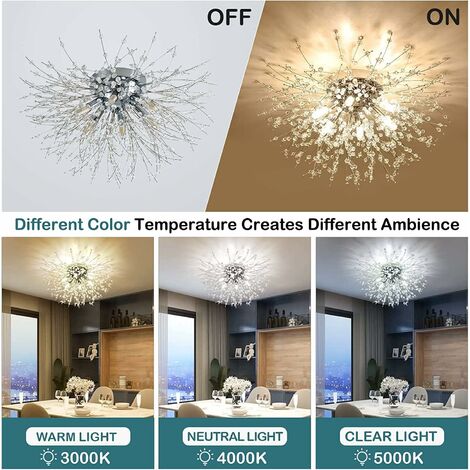 GROOFOO Plafonnier moderne en cristal pour salon,feux d'artifice chromés K9 cristaux,plafonnier,6 G9,lustre pour chambre à coucher,salle à manger,couloir