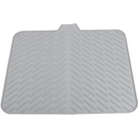 Silicone Dish Drying Mat with Built in Drain Lip Prevent Water Build Up Drying Pad Tray for Kitchen Grey
