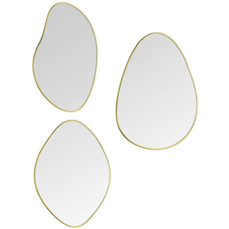 Lot de 3 miroirs décoratifs organiques en métal doré – Dimensions 22 x 28 cm – Faciles à suspendre – Pour composition murale originale – Boite A Design