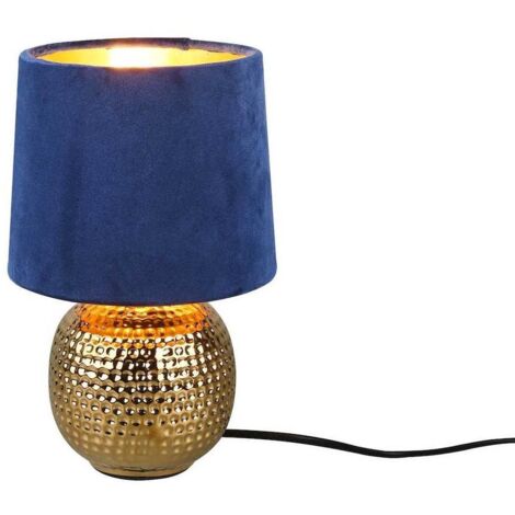 Lampe de table rétro en céramique bleu – Abat-jour velours 35,5 cm – Diamètre 38 cm – Éclairage E14 40W max – Classe IP20 – Defibrico (1/8)