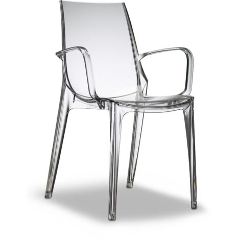 Chaise transparente avec accoudoirs – Hauteur totale 88cm – Hauteur d'assise 47cm – Empilable – Usage intérieur et extérieur – Scab Design (1/4)