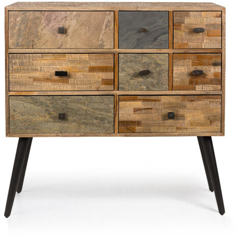 Buffet 90x31x89 cm avec 8 tiroirs en teck recyclé et métal (1/5)