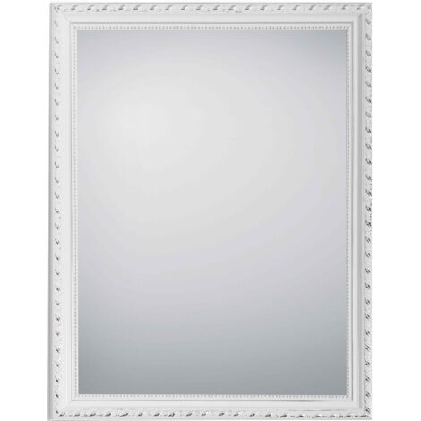 Miroir vintage rectangulaire blanc 45x34cm – Cadre en bois – Accroche verticale/horizontale – Pour décoration intérieure – Boite A Design