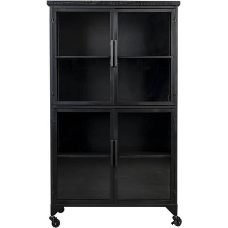 Vitrine en bois et métal à roulettes h133cm - ferre noir