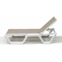Transat sur roulettes VELA blanc taupe – Technopolymères renforcés – 5 positions d'assise – Empilable et résistant au soleil et à l'eau – Scab