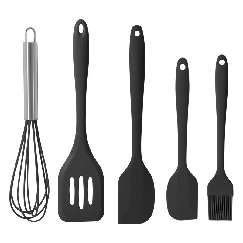 Juego de utensilios de cocina de silicona, juego de 16 utensilios de cocina  con soporte, resistencia al calor, mango de madera blanca, utensilios de