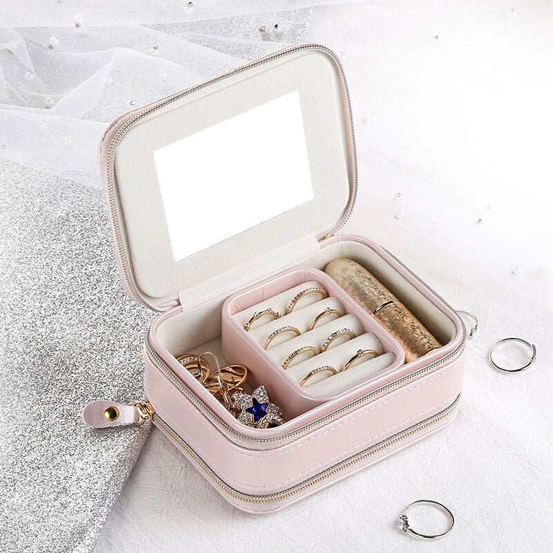 Caja de joyería con espejo / caja de almacenamiento de joyas / joyero /  joyero / pendientes de anillo collar caja de joyería 2 niveles /  organizador de lápiz labial / joyero