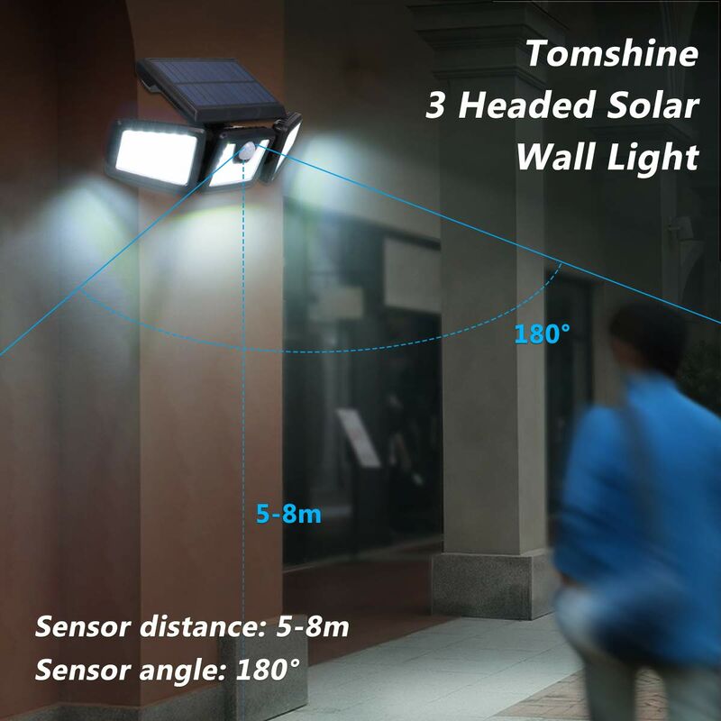 Luz solar con sensor de movimiento para exteriores, 98 focos solares LED  para exteriores, Ip65 a prueba de agua 120 ángulo de iluminación, luz solar  con cable de 5 m para cobertizo