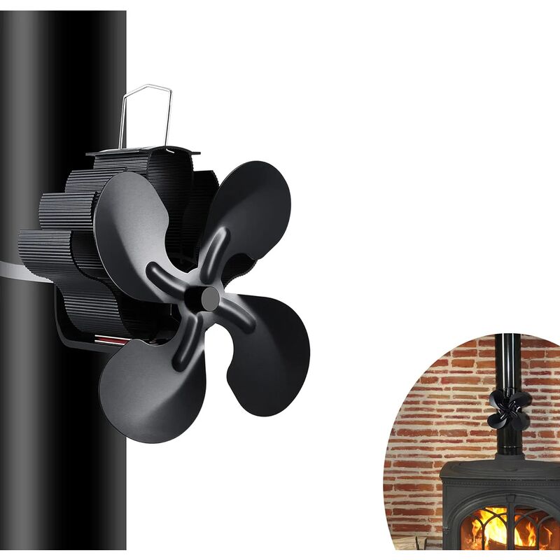 RHAFAYRE Ventilador de estufa de leña, ventilador de chimenea alimentado por calor de 4 aspas, para leña/chimenea/gas/pellet/estufa de leña