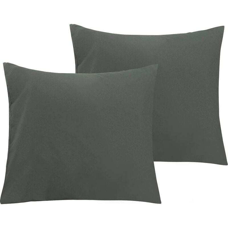 RHAFAYRE Juego de 2 Fundas de Almohada de Microfibra con Cremallera, Fácil de Lavar y Super Suave, 65x65cm, Gris Oscuro